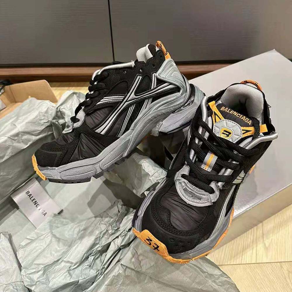 Balenciaga Unisex Runner Sneaker in Black/Grey/Neon Orange Nylon and Suede-like Fabric - image 4