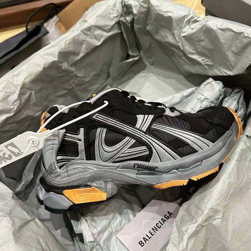 Balenciaga Unisex Runner Sneaker in Black/Grey/Neon Orange Nylon and Suede-like Fabric - image 6