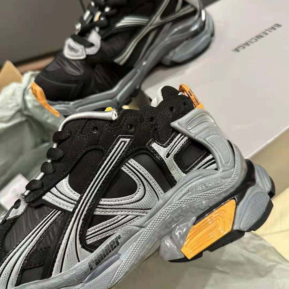 Balenciaga Unisex Runner Sneaker in Black/Grey/Neon Orange Nylon and Suede-like Fabric - image 9