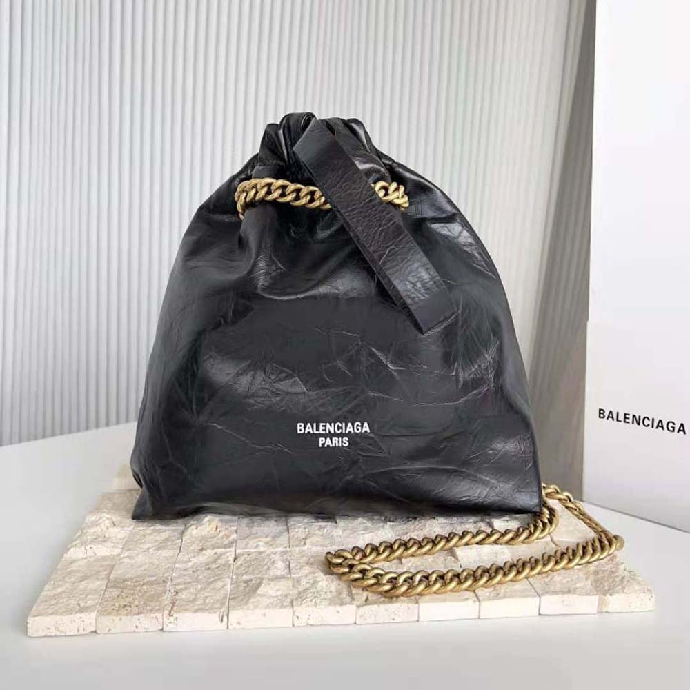 Close-up of silver hardware and texture on Balenciaga Women Crush Small Tote Bag