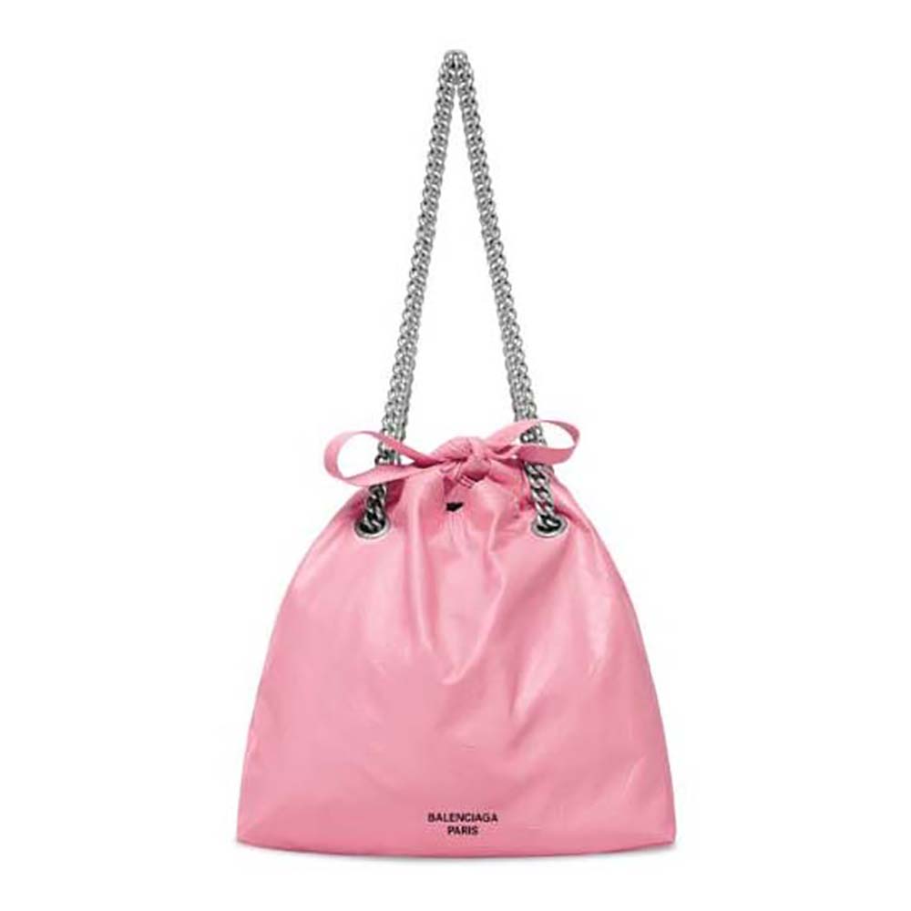 Front view of Balenciaga Women Crush Small Tote Bag in pink calfskin