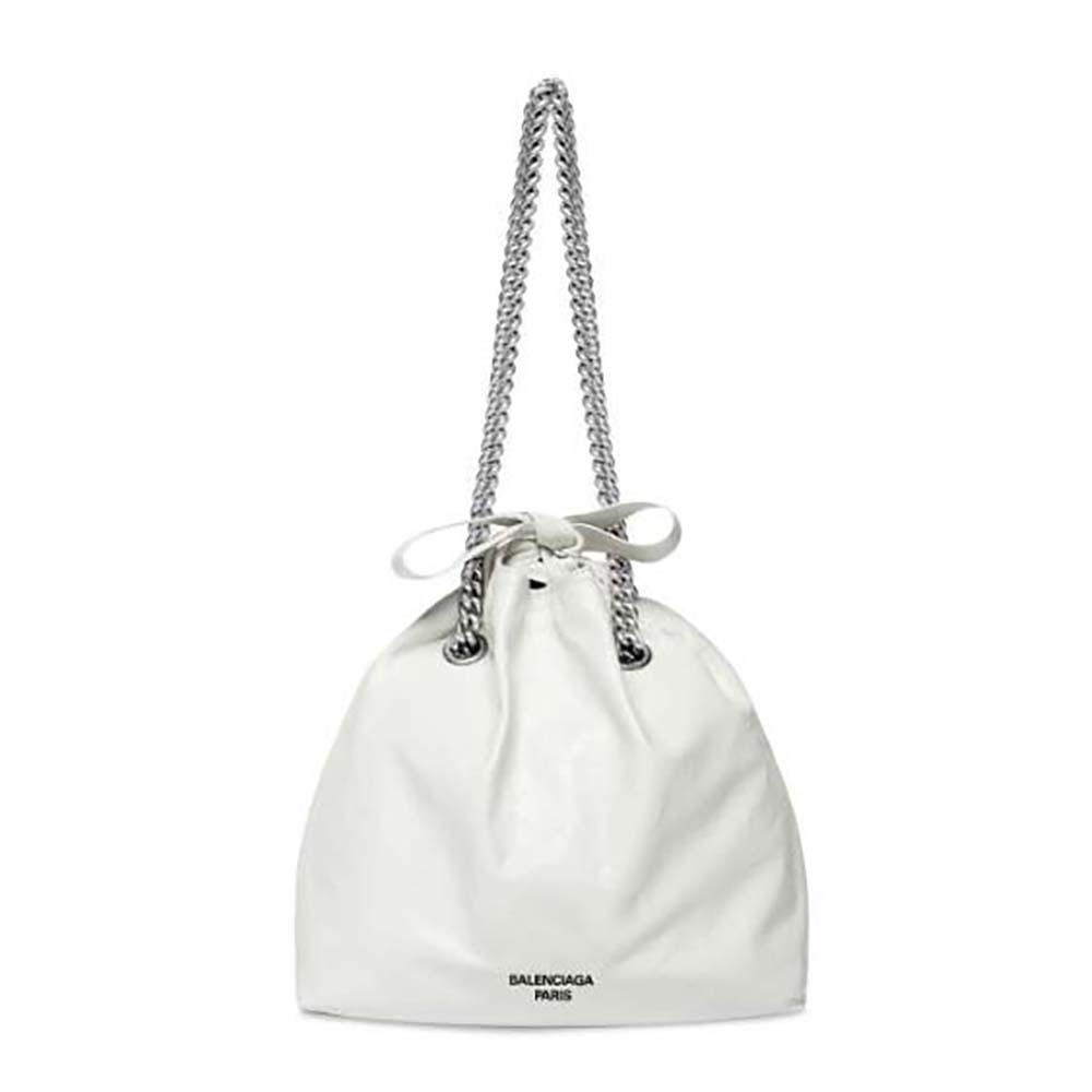 Front view of Balenciaga Women Crush Small Tote Bag in White Crushed Calfskin