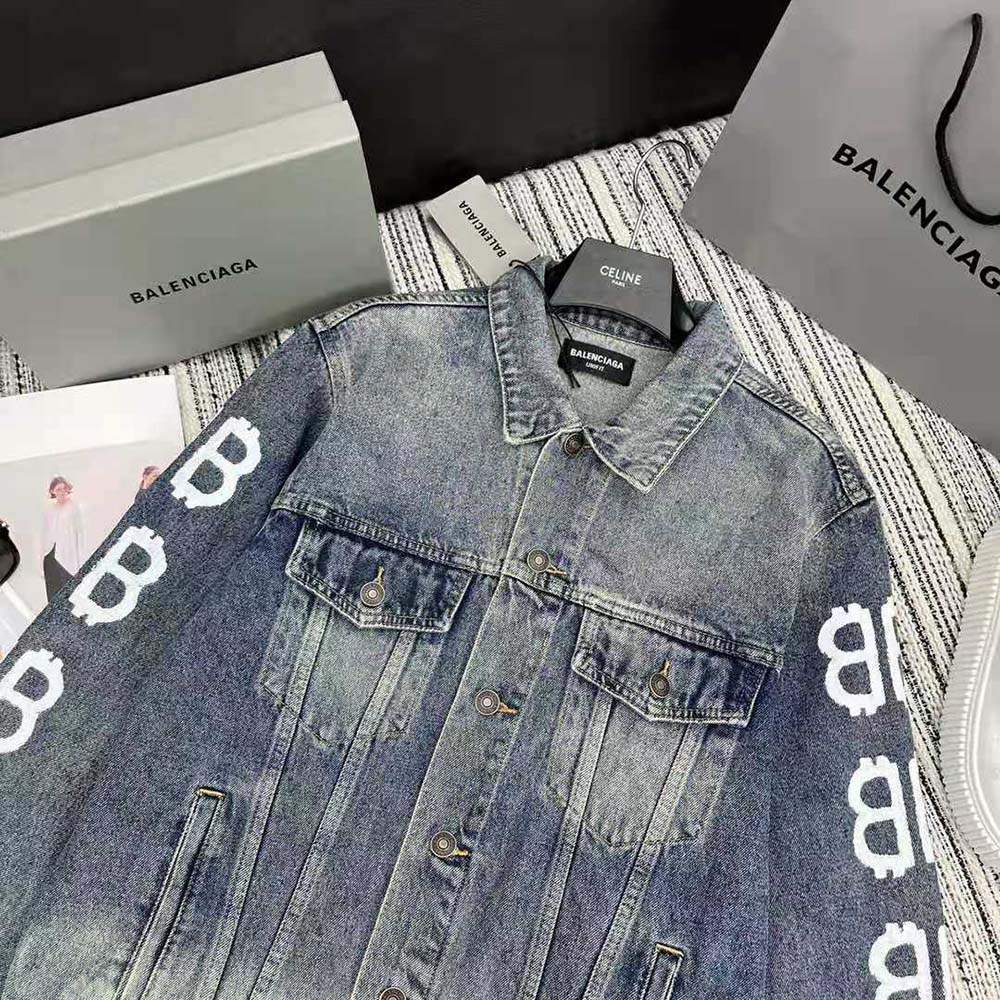 Balenciaga Men Crypto Large Fit Jacket in Light Blue - image 4