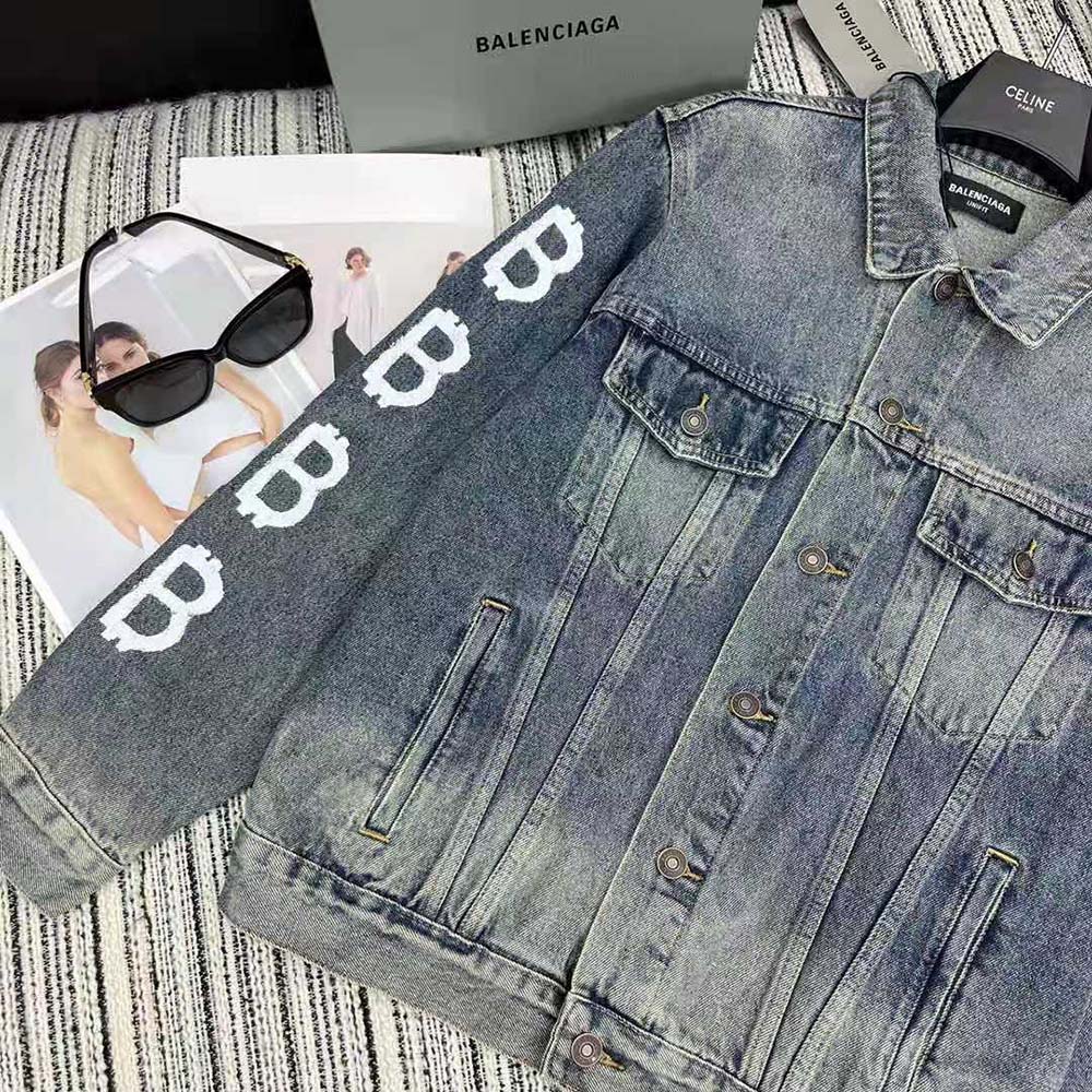 Balenciaga Men Crypto Large Fit Jacket in Light Blue - image 8