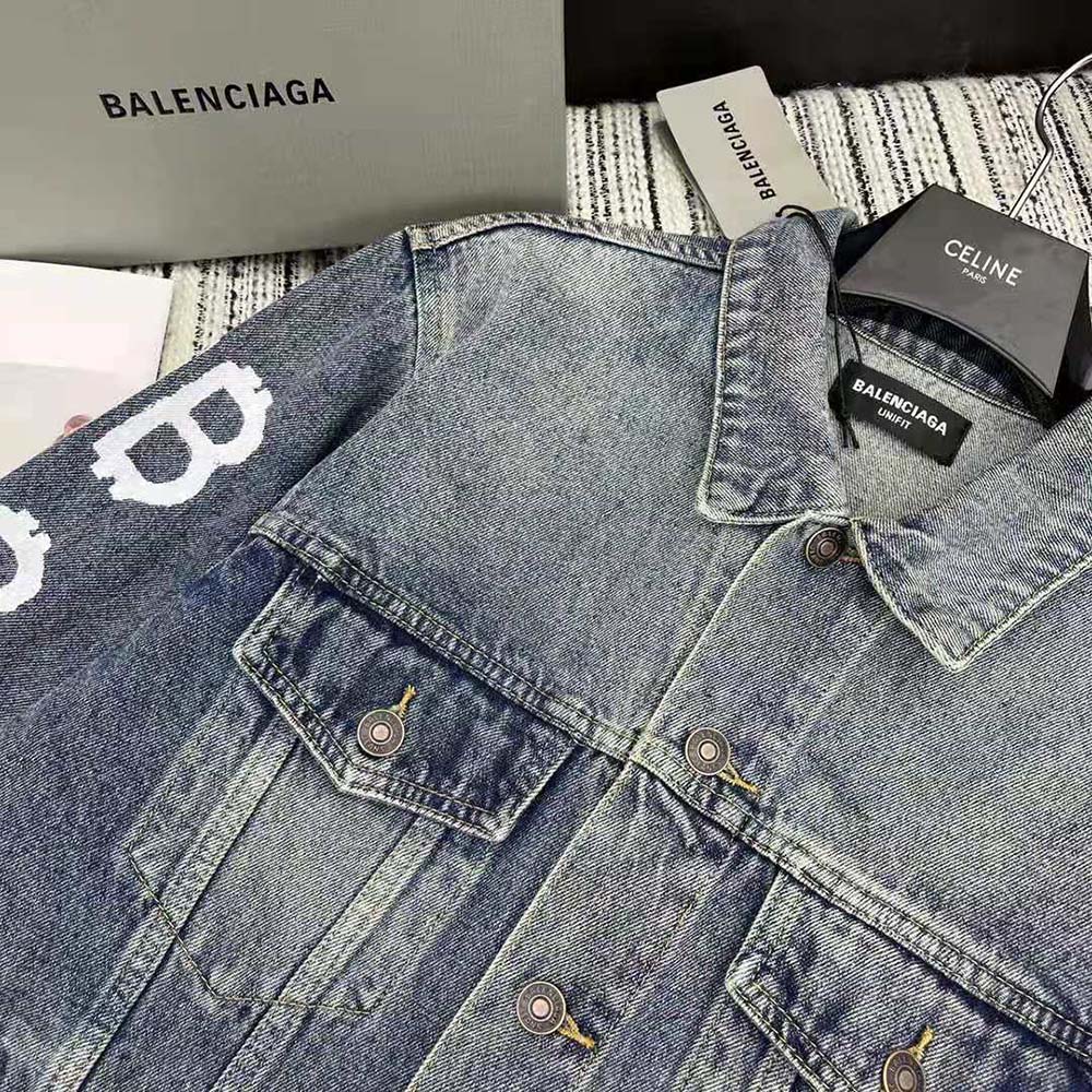Balenciaga Men Crypto Large Fit Jacket in Light Blue - image 7