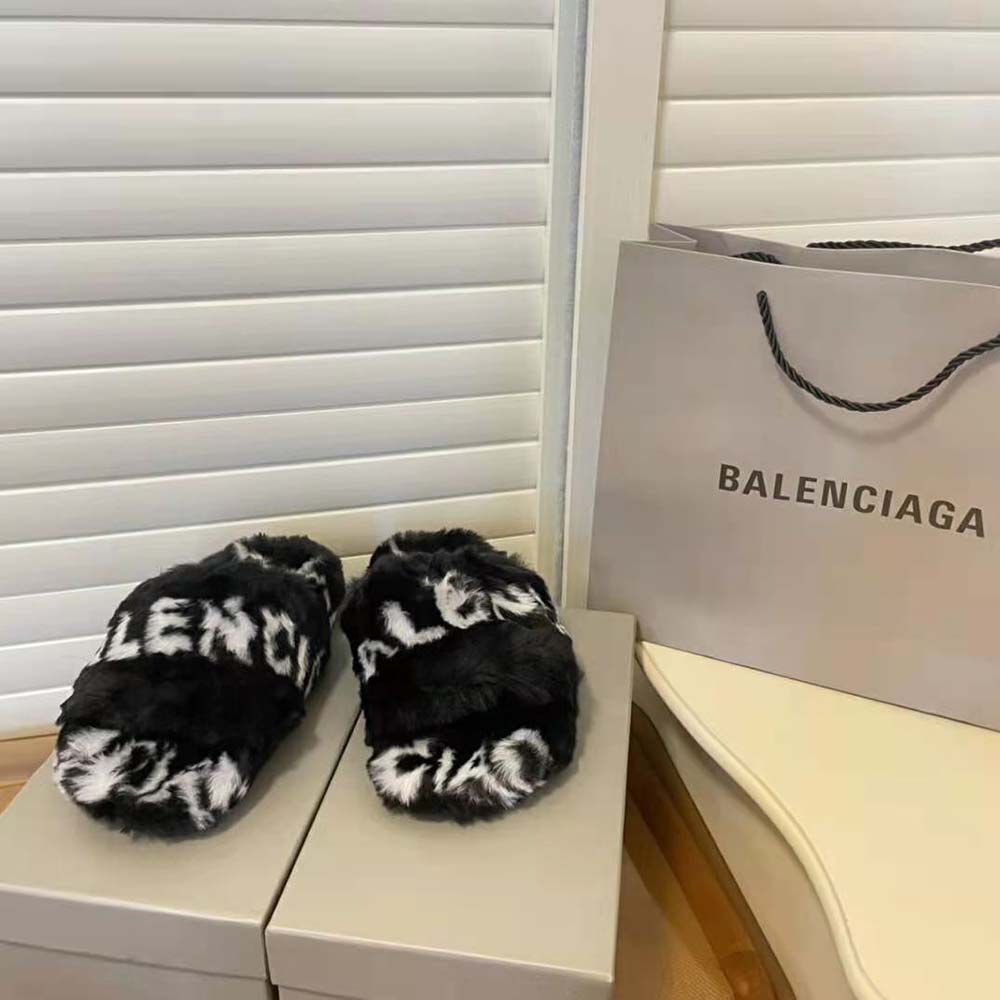 Top view of Balenciaga Women Furry Slide Sandal showing plush texture