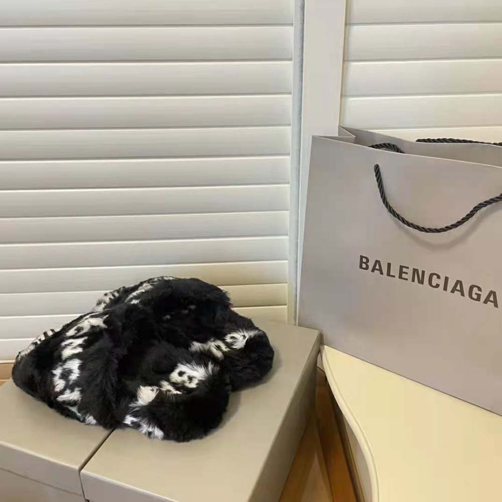 Balenciaga Women Furry Slide Sandal Allover Logo in Black and White Fake Fur - image 6
