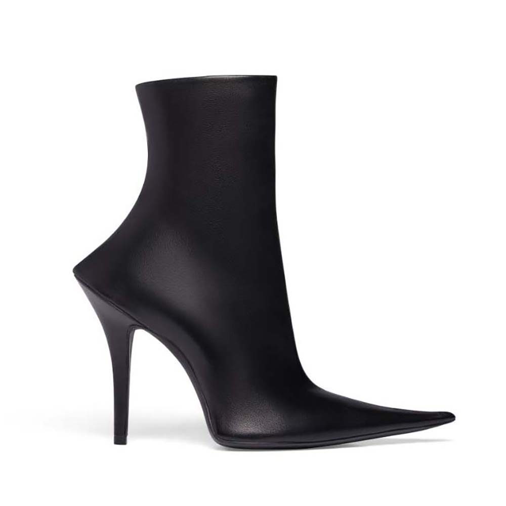 Side profile of Balenciaga Women Witch 110mm Bootie in black sheepskin