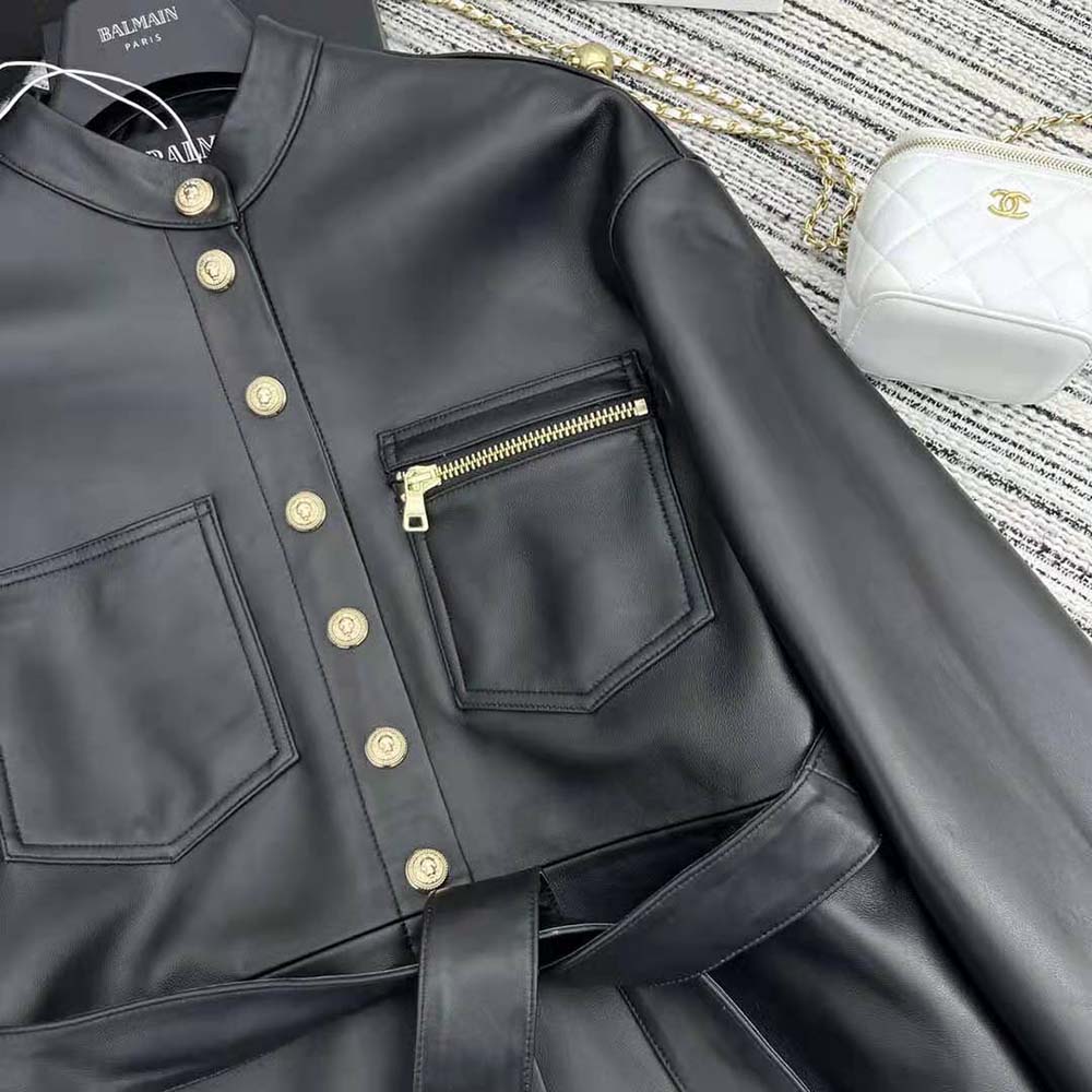 Balmain Women Leather Overshirt with Lace-up Details - image 6