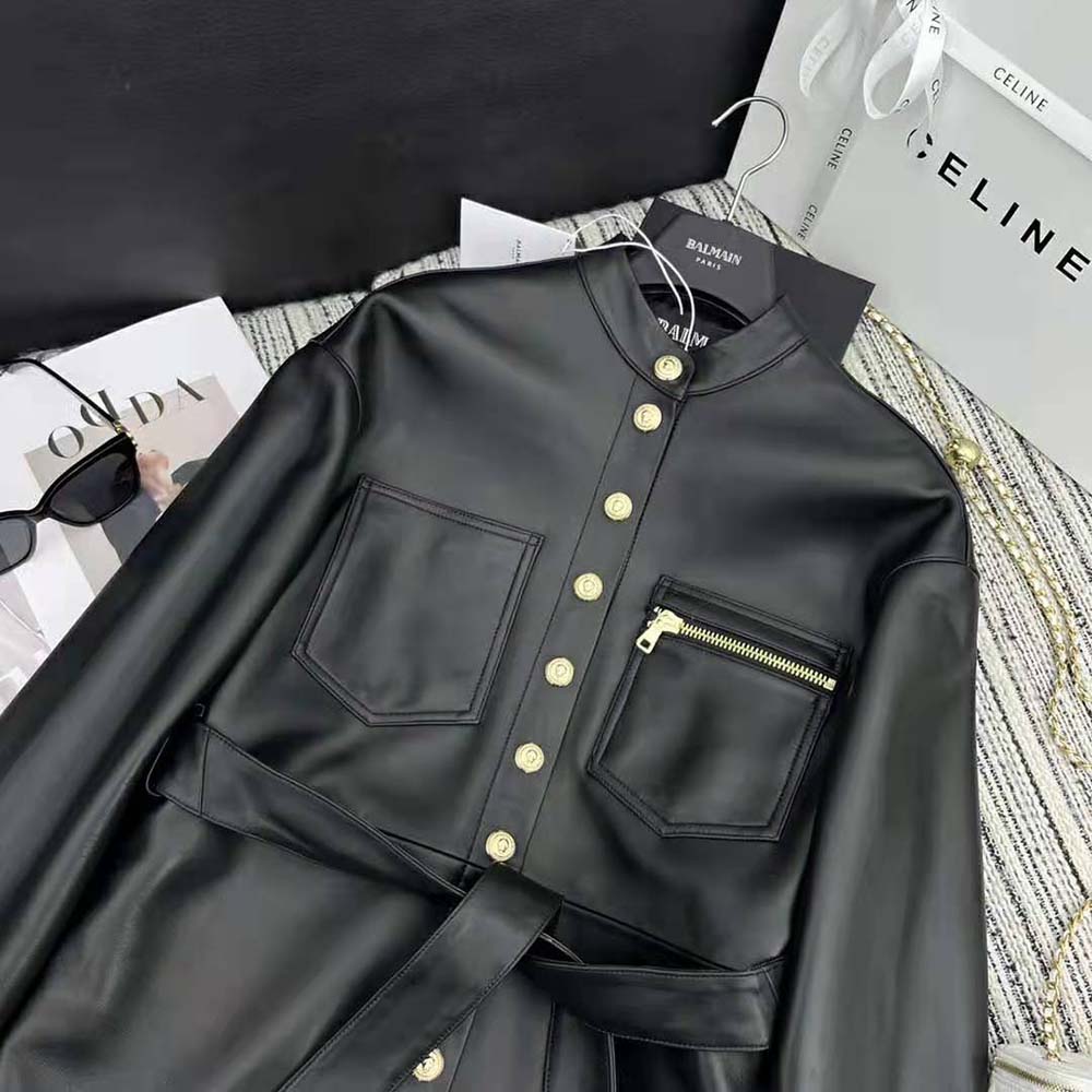 Balmain Women Leather Overshirt with Lace-up Details - image 5