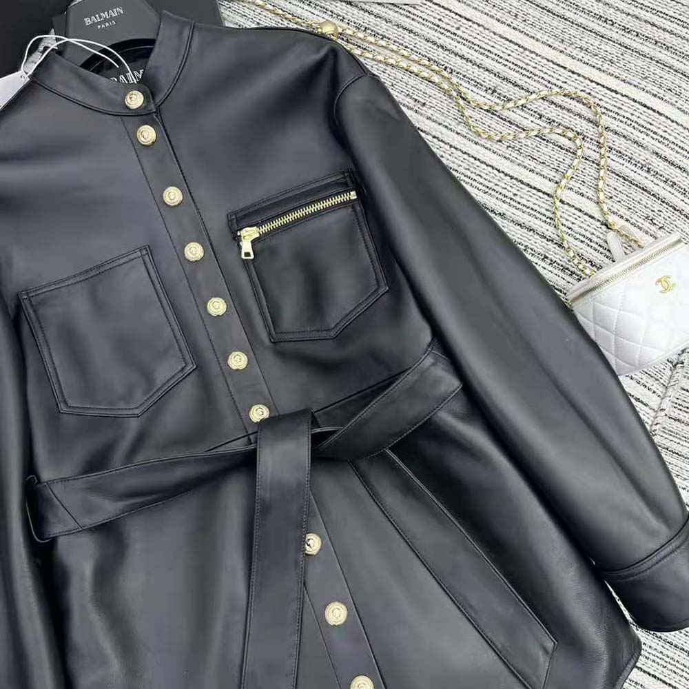 Balmain Women Leather Overshirt with Lace-up Details - image 7