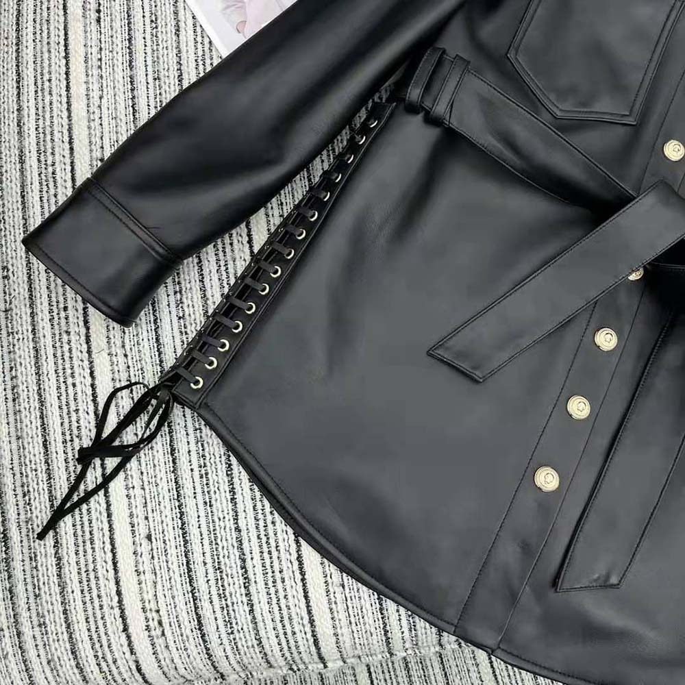 Balmain Women Leather Overshirt with Lace-up Details - image 8