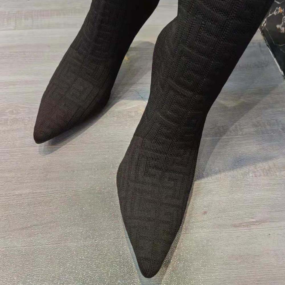 Balmain Women Moneta Mesh Thigh Boots with Monogram-Black - image 9