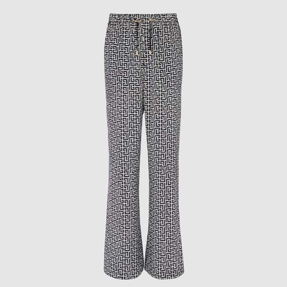 Front view of Balmain Women Monogrammed Flowing Trousers in black