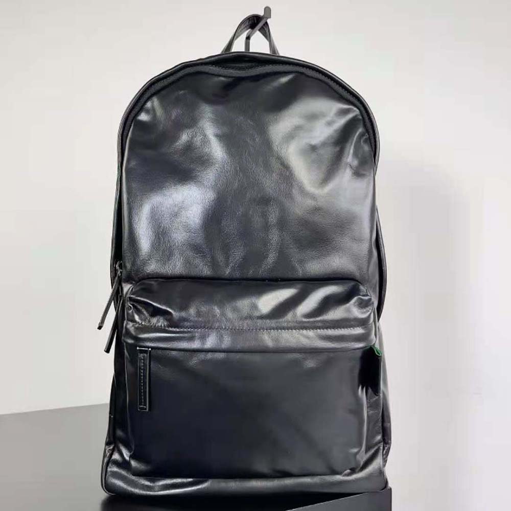 Close-up of intrecciato weave detail on Bottega Veneta lambskin backpack