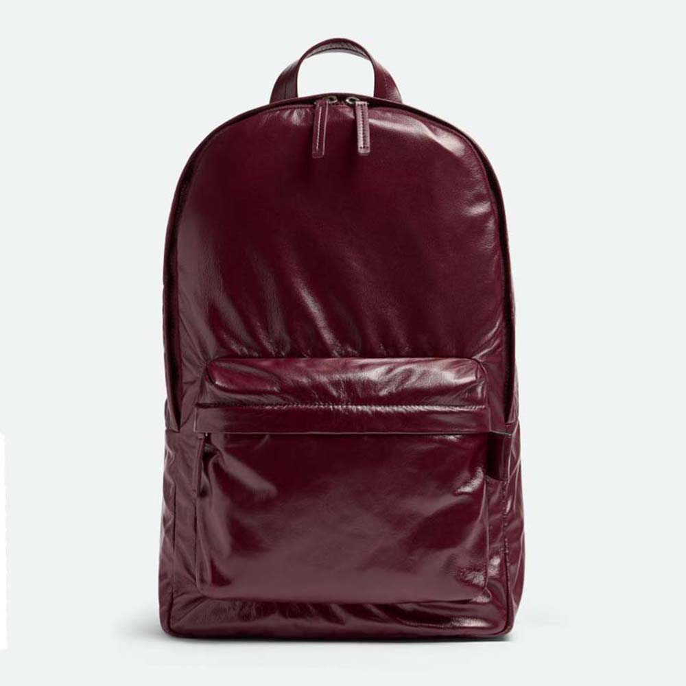 Front view of Bottega Veneta Men Medium Archetype Backpack in maroon lambskin