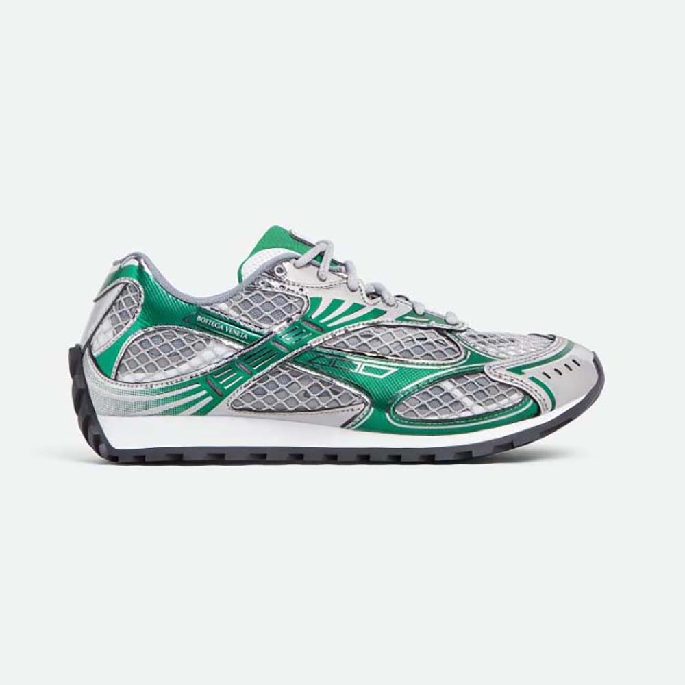 Side profile of Bottega Veneta Unisex Technical Fabric Lace-up Orbit Sneaker-Green