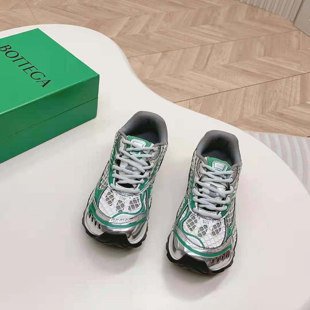 Close-up of lace-up closure and technical fabric on Orbit Sneaker-Green