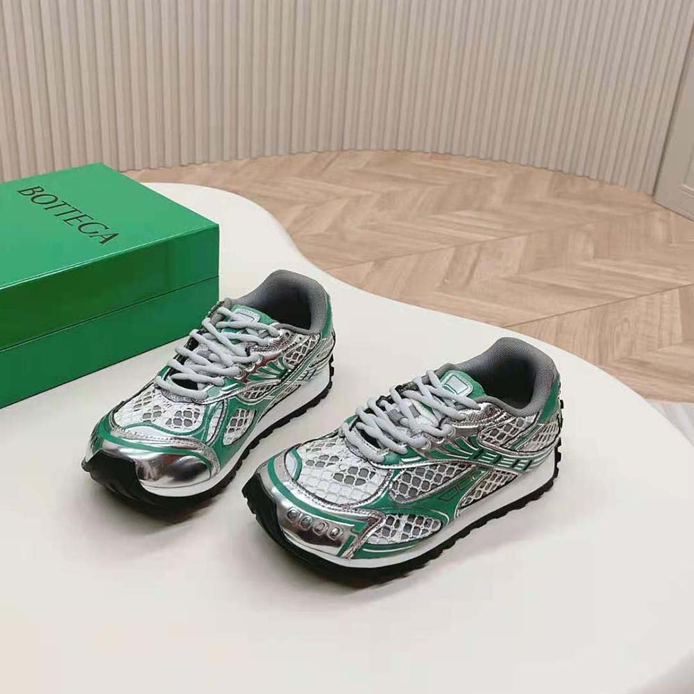 Rear view showing sole detail on Bottega Veneta Orbit Sneaker-Green
