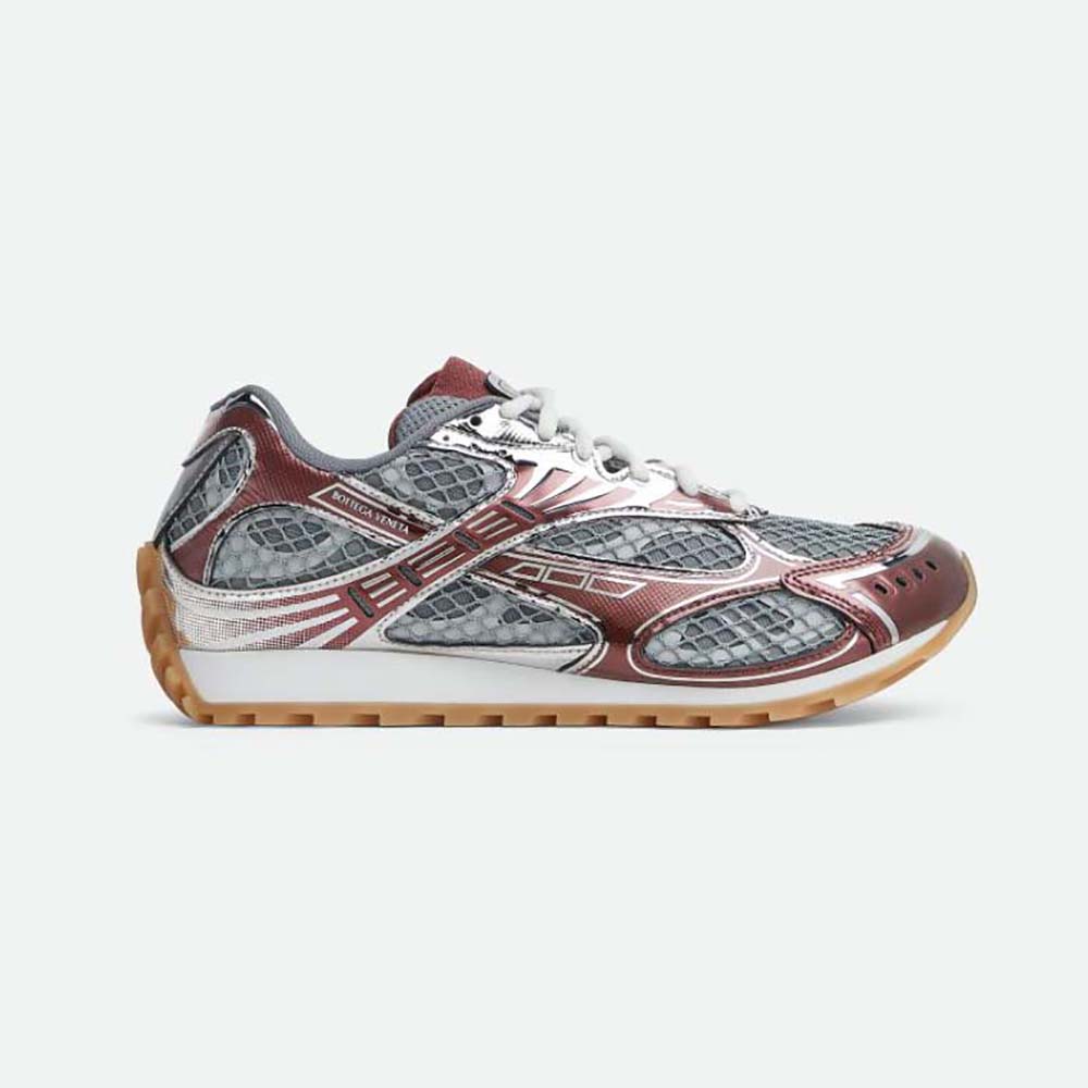 Side profile of Bottega Veneta Unisex Technical Fabric Lace-up Orbit Sneaker-Maroon