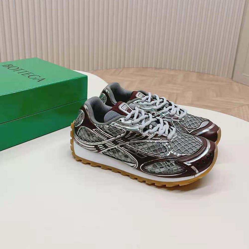 Top view showing lace-up closure on Bottega Veneta Orbit Sneaker-Maroon