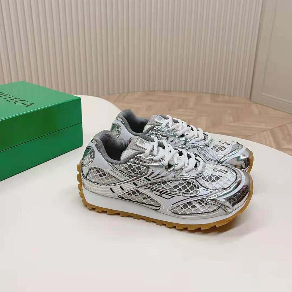Overhead shot showing white technical fabric on Bottega Veneta Orbit sneaker