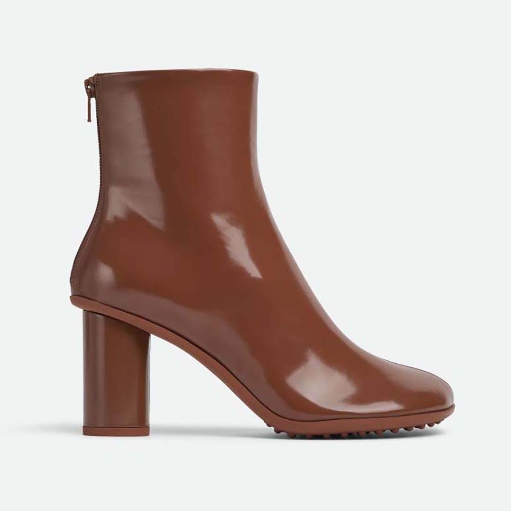 Side view of Bottega Veneta Women Atomic Ankle Boot-Brown showing woven detail