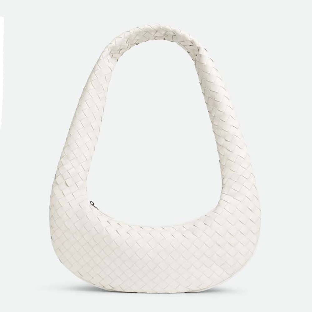 Front view of Bottega Veneta Women Buddy Intrecciato Leather Crossbody Bag-White