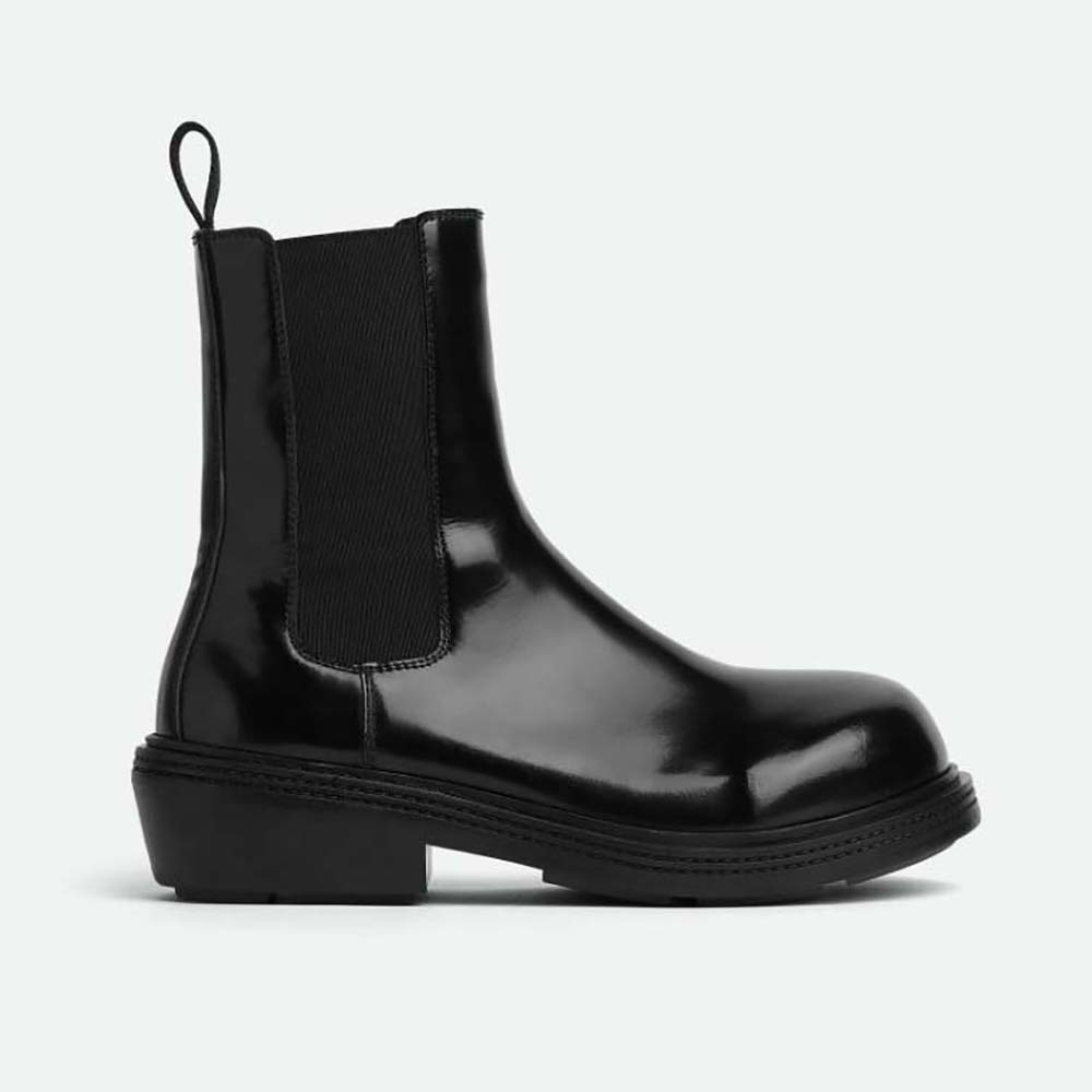 Side view of Bottega Veneta Women Fireman Chelsea Ankle Boot-Black