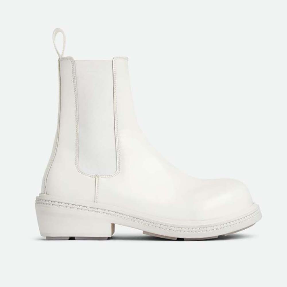 Side profile of Bottega Veneta Women Fireman Chelsea Ankle Boot-White showing elastic panel