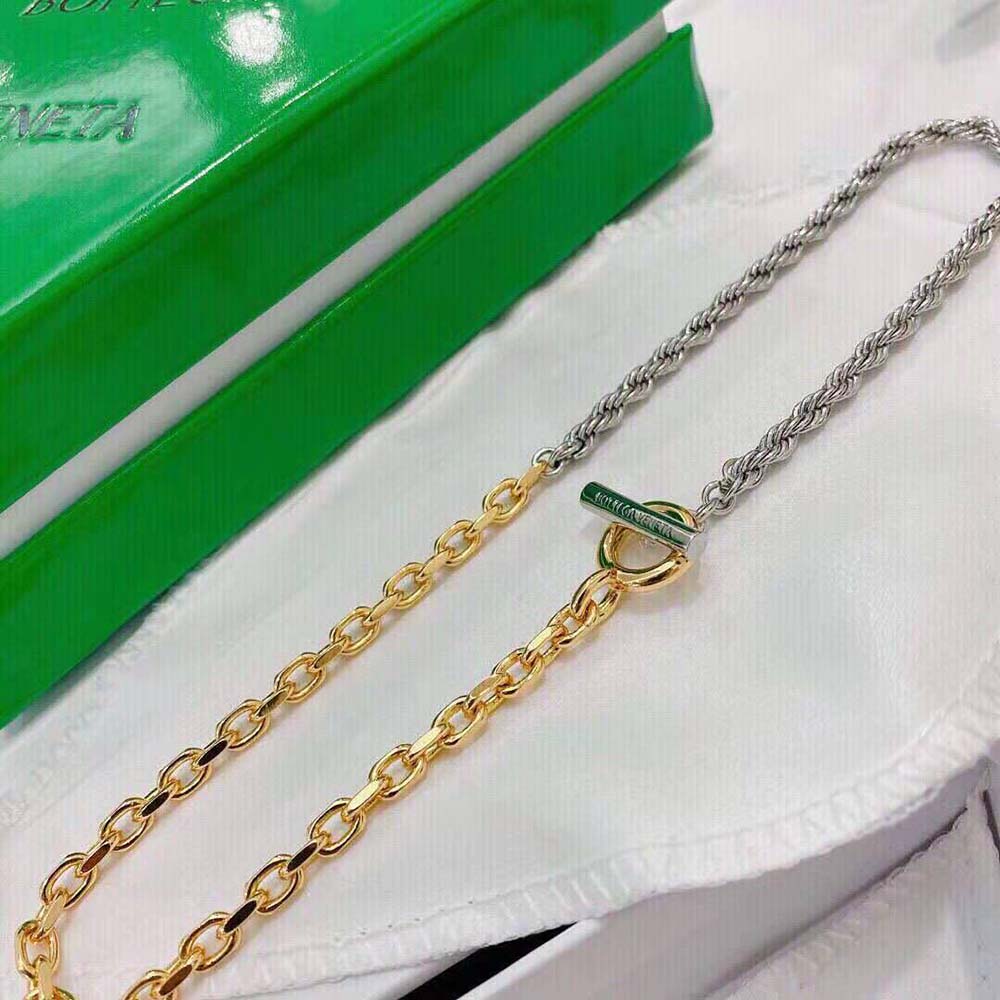 Wearer styling Bottega Veneta Women Key Chain Necklace with layered jewelry