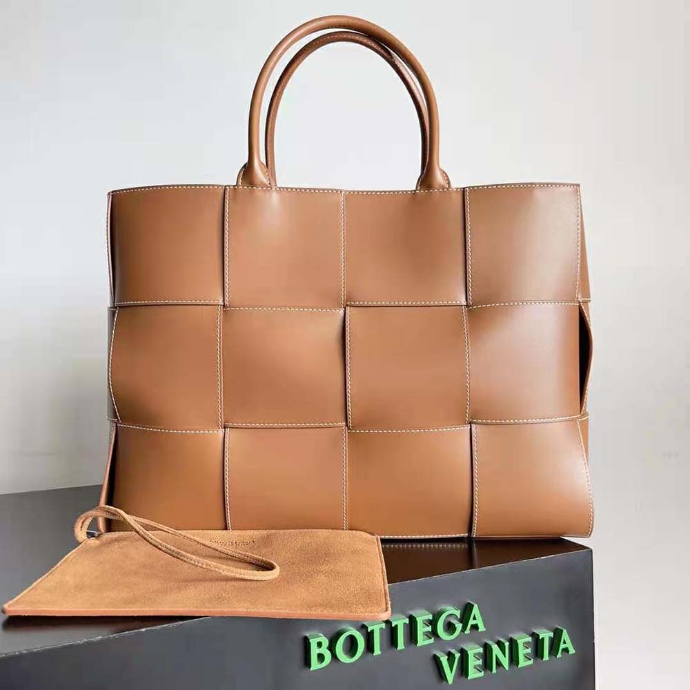 Close-up of intrecciato woven leather detail on Bottega Veneta tote