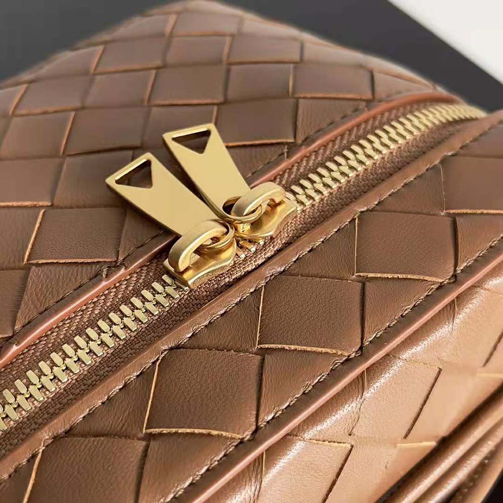 Bottega Veneta Women Mini Intrecciato Leather Vanity Case with Cross-Body Strap-Brown - image 9
