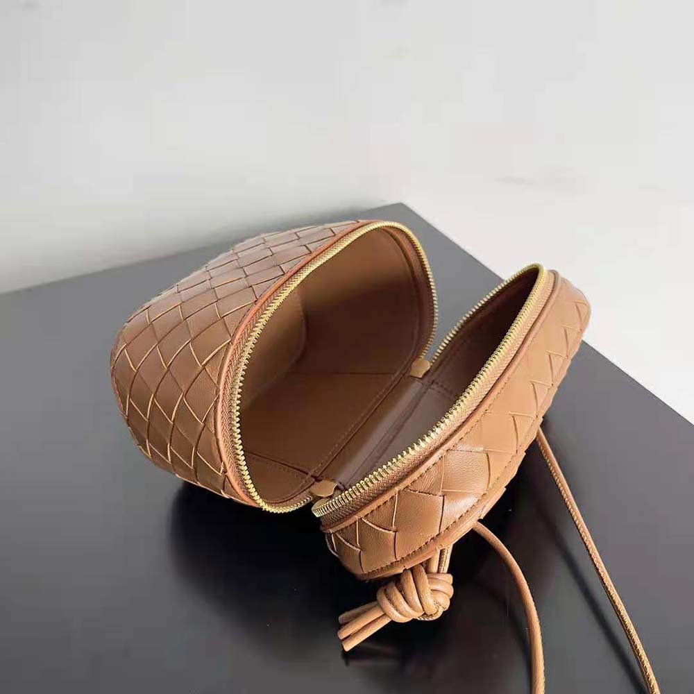 Bottega Veneta Women Mini Intrecciato Leather Vanity Case with Cross-Body Strap-Brown - image 5