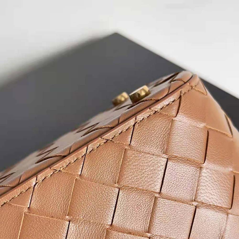Bottega Veneta Women Mini Intrecciato Leather Vanity Case with Cross-Body Strap-Brown - image 8