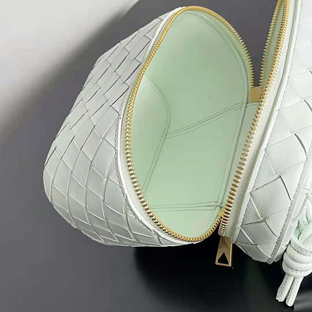 Bottega Veneta Women Mini Intrecciato Leather Vanity Case with Cross-Body Strap-White - image 6