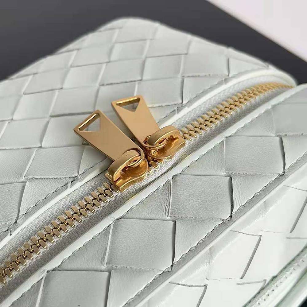 Bottega Veneta Women Mini Intrecciato Leather Vanity Case with Cross-Body Strap-White - image 9