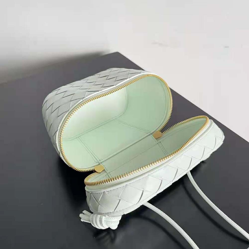 Bottega Veneta Women Mini Intrecciato Leather Vanity Case with Cross-Body Strap-White - image 4