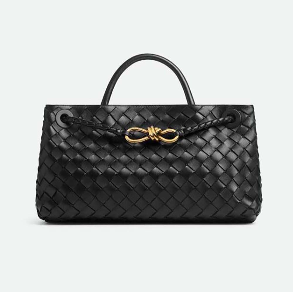 Front view of Bottega Veneta Women Small East/West Andiamo-Black bag