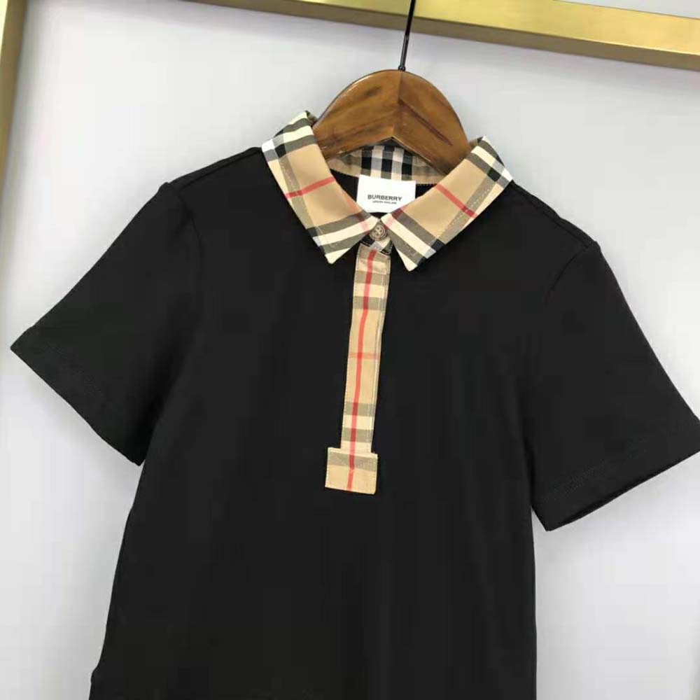 Burberry Girls’ Vintage Check Trim Cotton Piqué Polo Shirt Dress-Black - image 6
