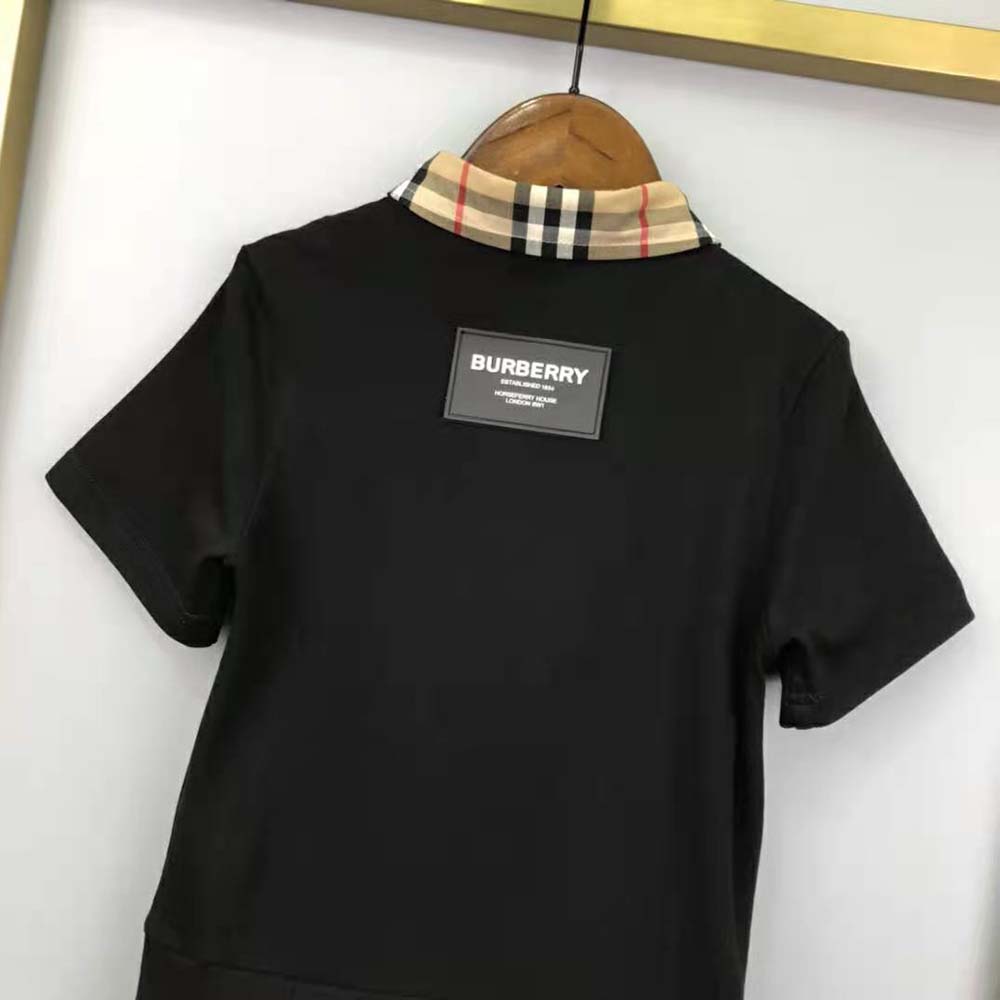 Burberry Girls’ Vintage Check Trim Cotton Piqué Polo Shirt Dress-Black - image 8