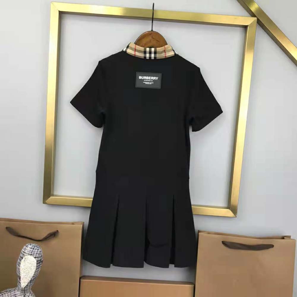 Burberry Girls’ Vintage Check Trim Cotton Piqué Polo Shirt Dress-Black - image 5