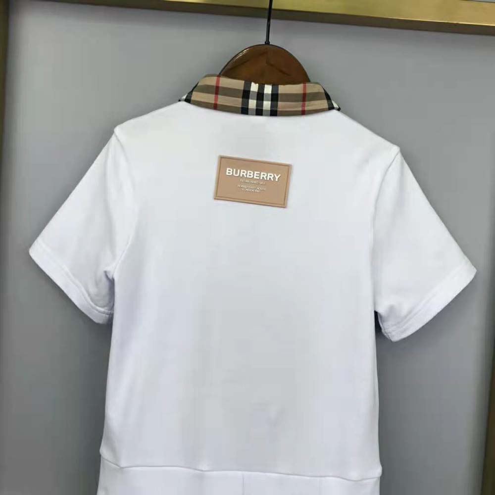 Burberry Girls’ Vintage Check Trim Cotton Piqué Polo Shirt Dress-White - image 7