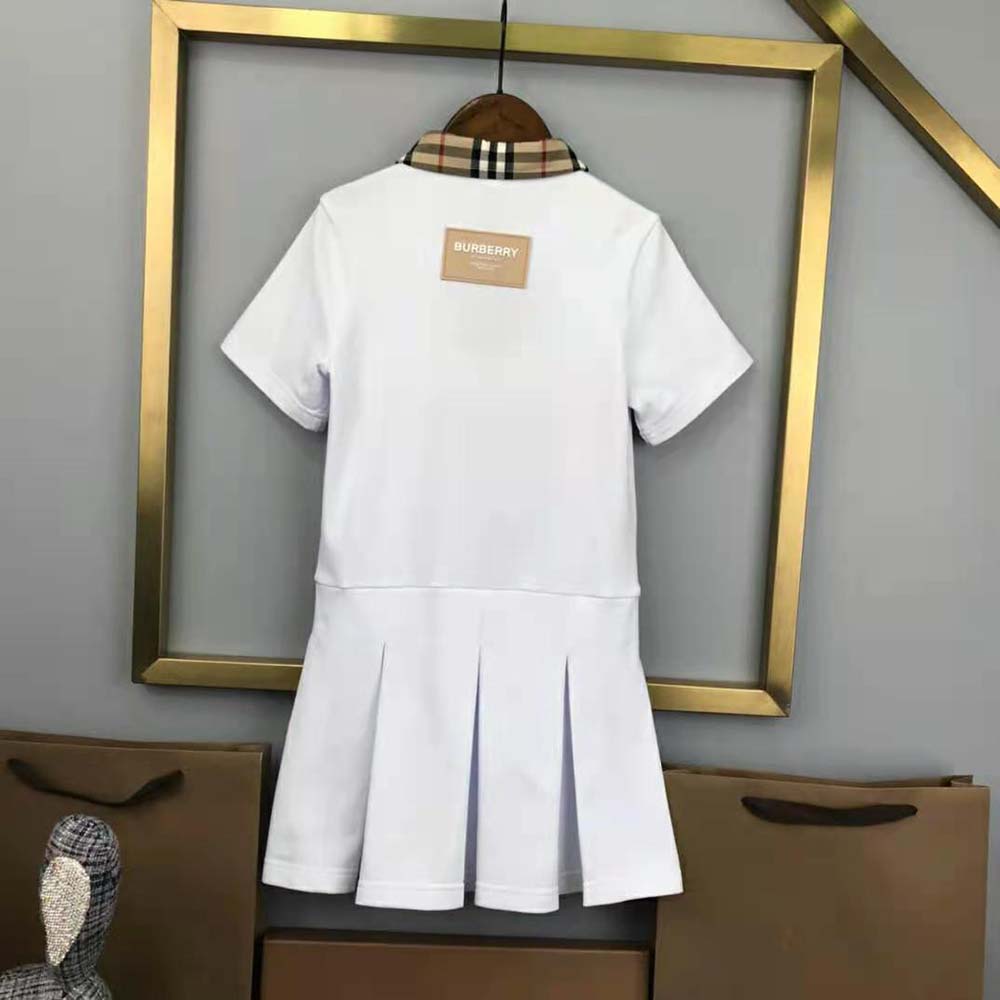 Burberry Girls’ Vintage Check Trim Cotton Piqué Polo Shirt Dress-White - image 5