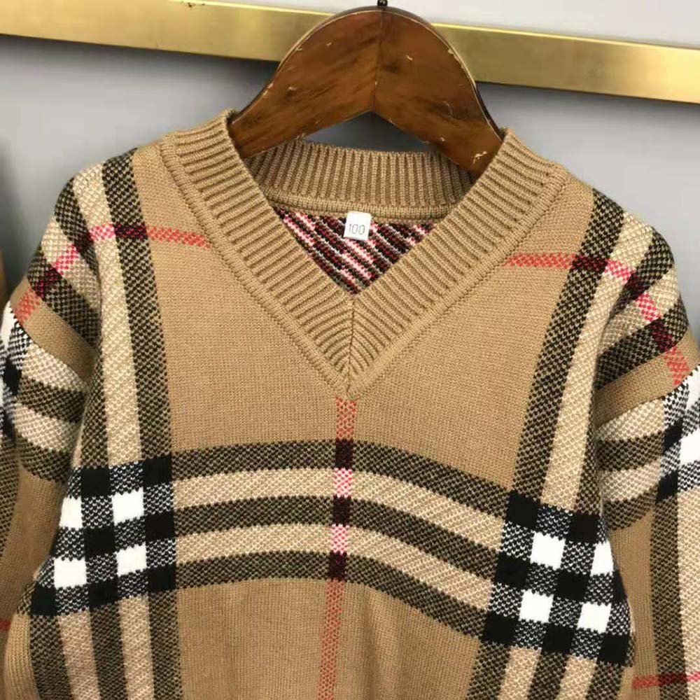 Burberry Kids’ Check Wool Sweater-Beige - image 6