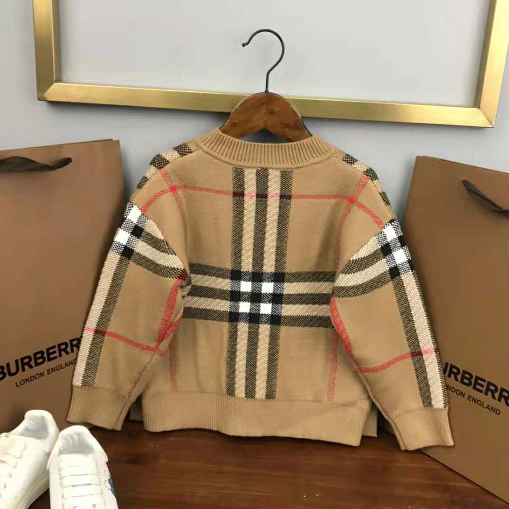 Burberry Kids’ Check Wool Sweater-Beige - image 4