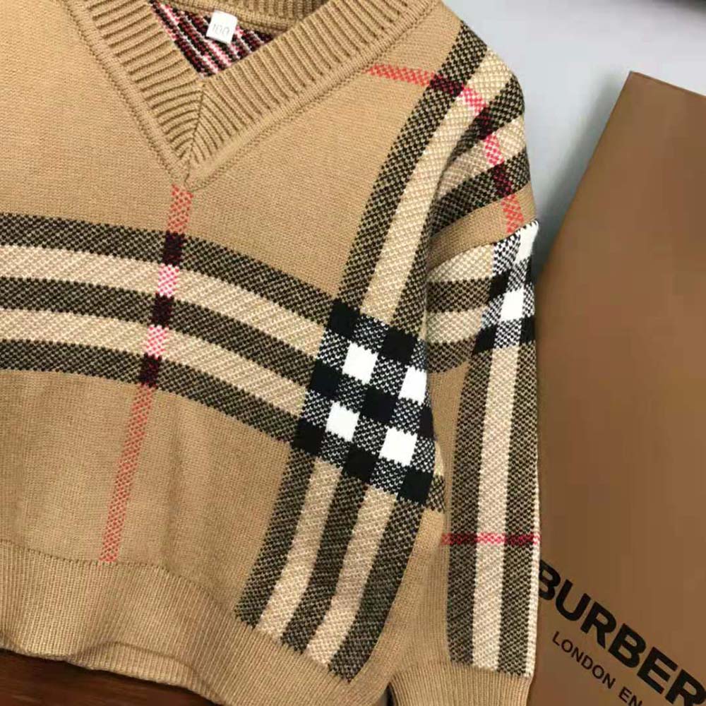 Burberry Kids’ Check Wool Sweater-Beige - image 7