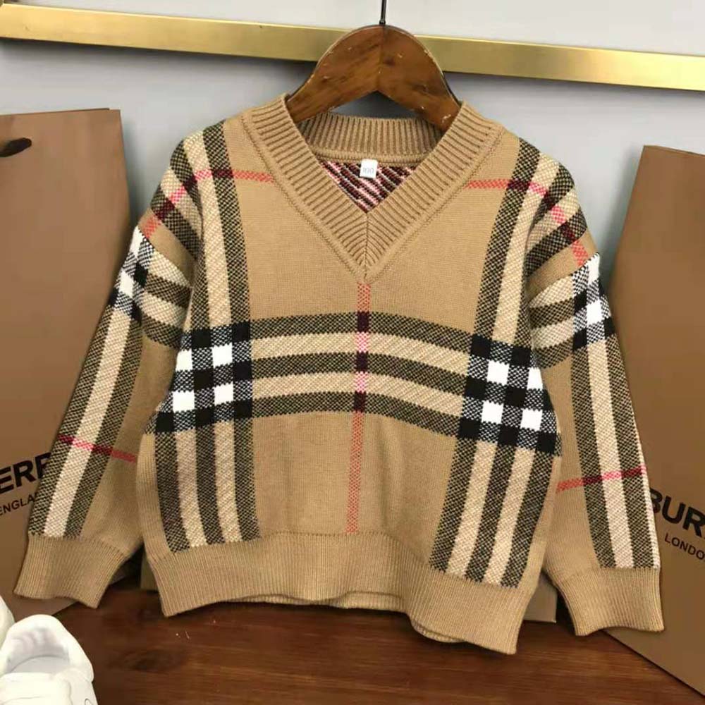 Burberry Kids’ Check Wool Sweater-Beige - image 5