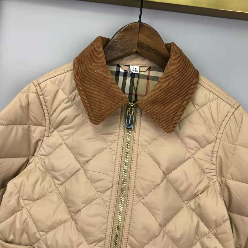 Burberry Kids’ Corduroy Collar Diamond Quilted Jacket-Beige - image 5