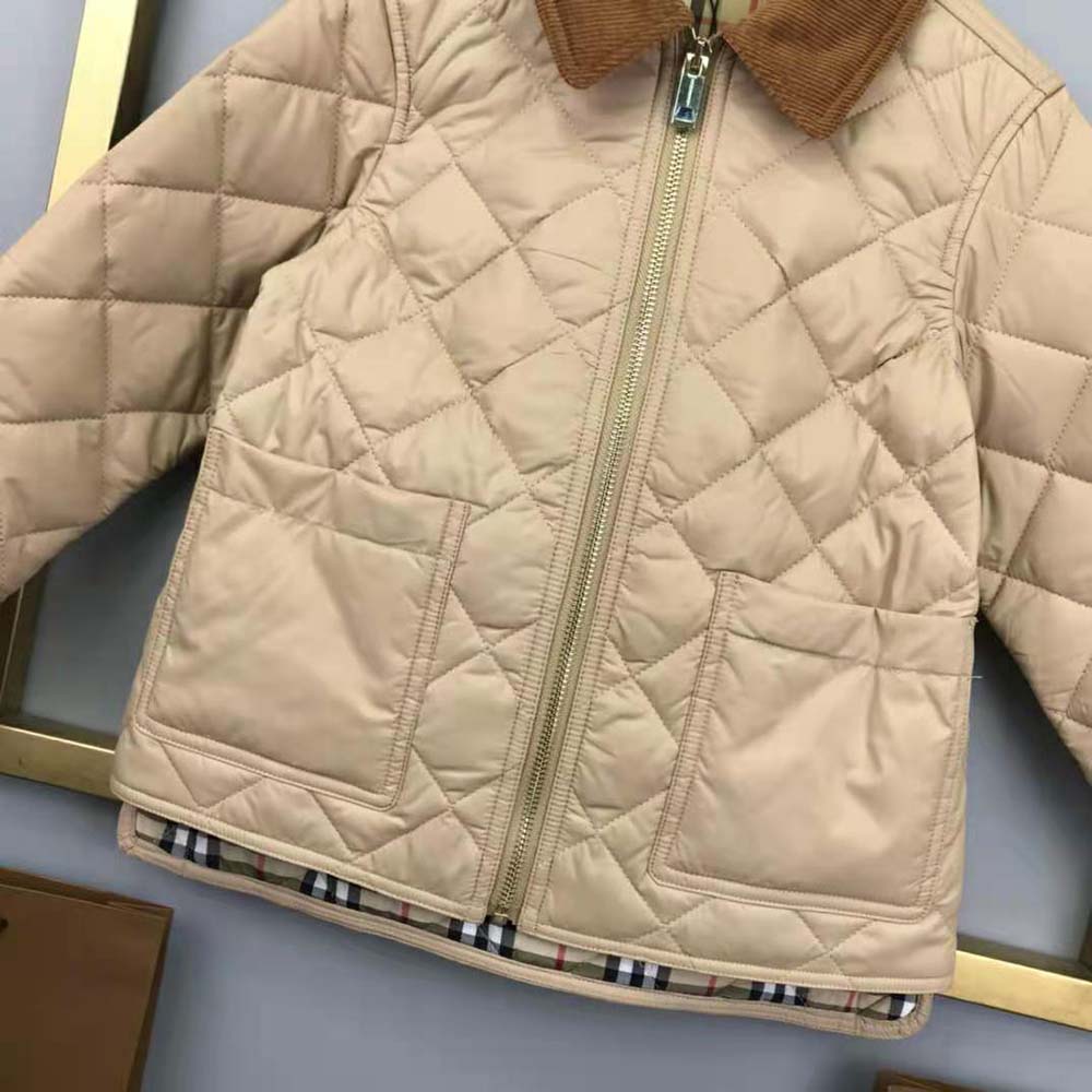 Burberry Kids’ Corduroy Collar Diamond Quilted Jacket-Beige - image 6
